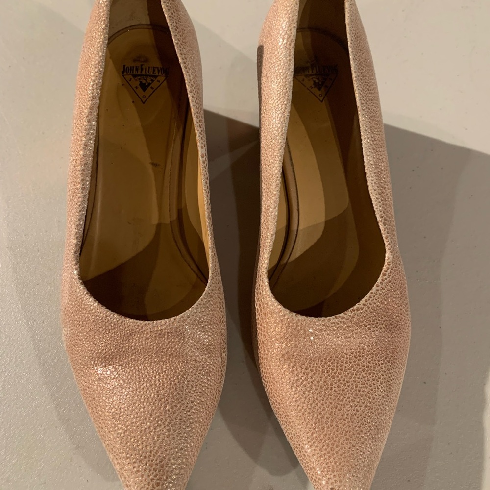 John Fluevog Blushy Nude Textured Heels - Size 9
